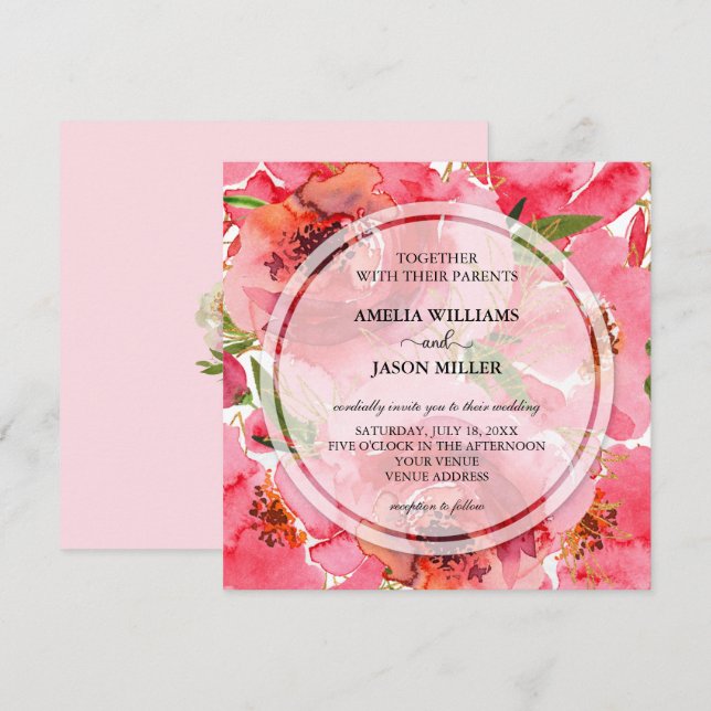 Invitations de mariage floral Watercolor (Devant / Derrière)