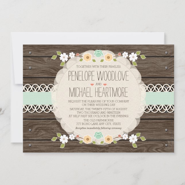 INVITATIONS DE MARIAGE FLORALE RUSTIQUE (Devant)
