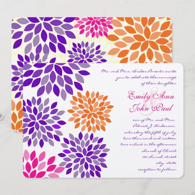 Invitations de mariage florales modernes Chrysanth (Devant / Derrière)