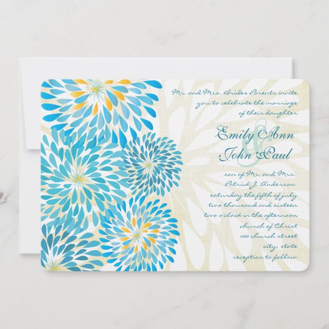 Invitations de mariage florales modernes Chrysanth (Devant)