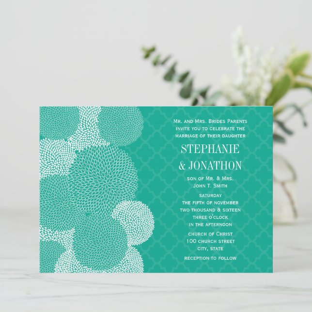 Invitations de mariage florales modernes Chrysanth (Debout devant)