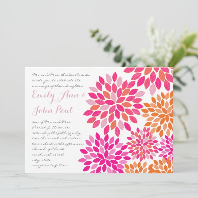 Invitations de mariage florales modernes Chrysanth (Debout devant)