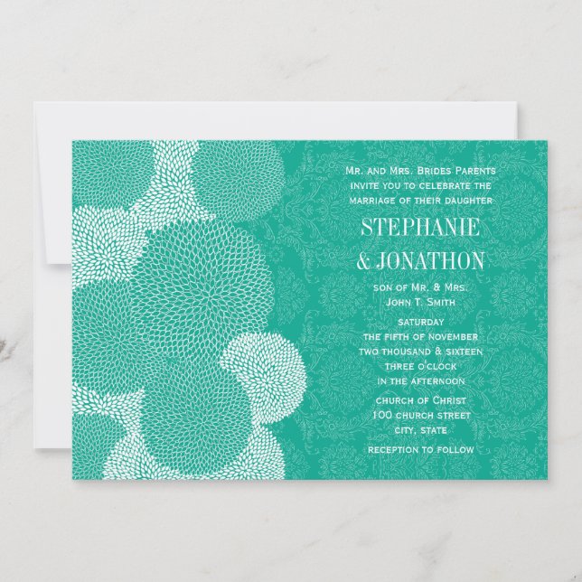 Invitations de mariage florales modernes Chrysanth (Devant)