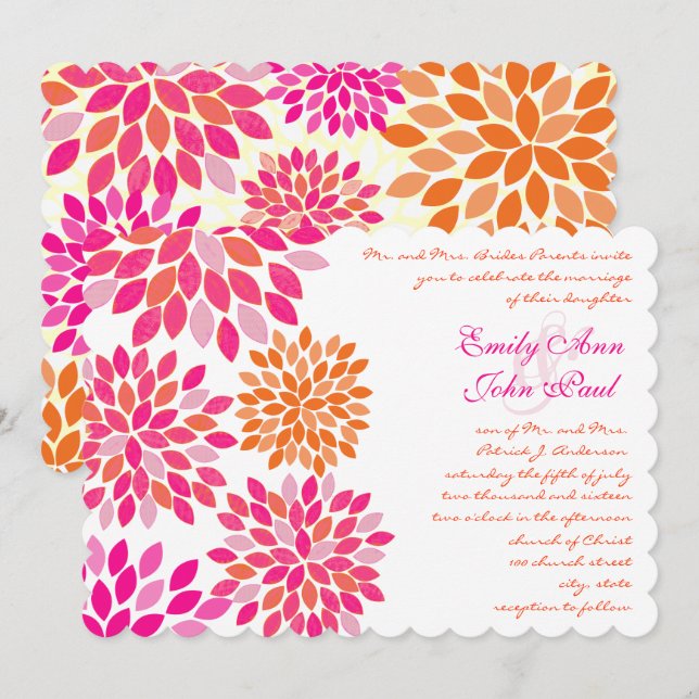 Invitations de mariage florales modernes Chrysanth (Devant / Derrière)