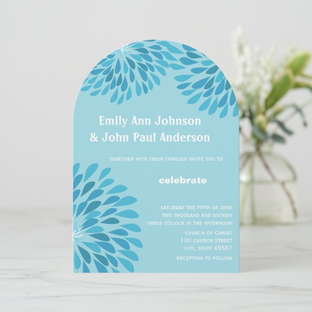 Invitations de mariage florales modernes Chrysanth (Debout devant)