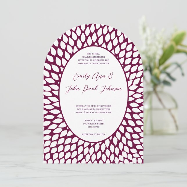 Invitations de mariage florales modernes Chrysanth (Debout devant)