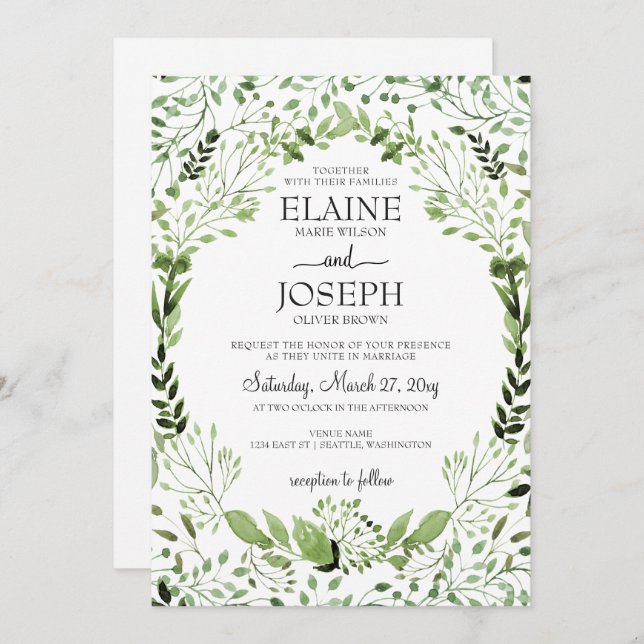 Invitations de mariage Glam Greenery (Devant / Derrière)