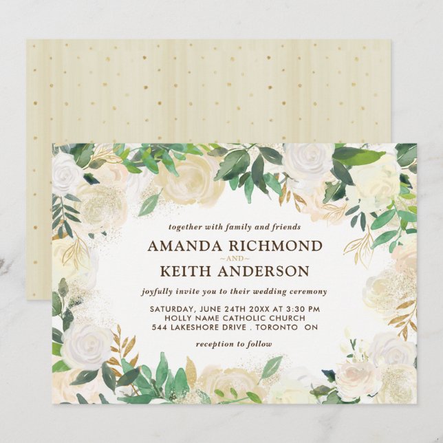 Invitations de mariage Gold et Champagne (Devant / Derrière)