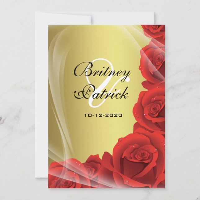 Invitations de mariage Gold & Red Rose (Devant)