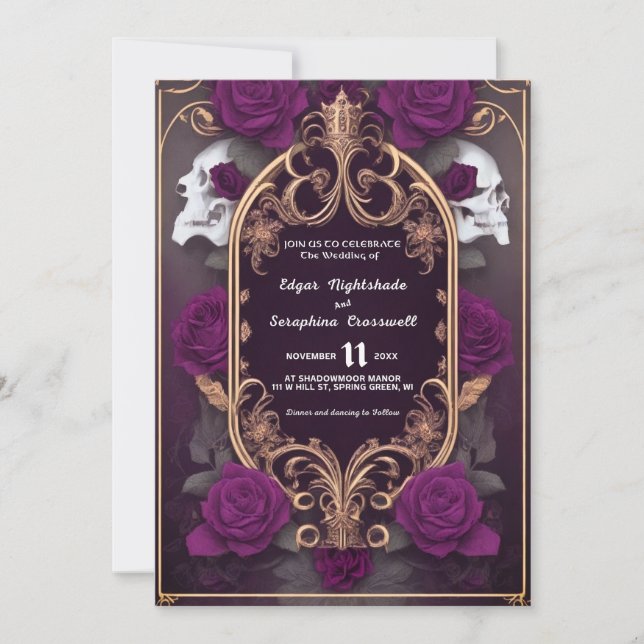 Invitations de mariage gothique victorien Hallowee (Devant)