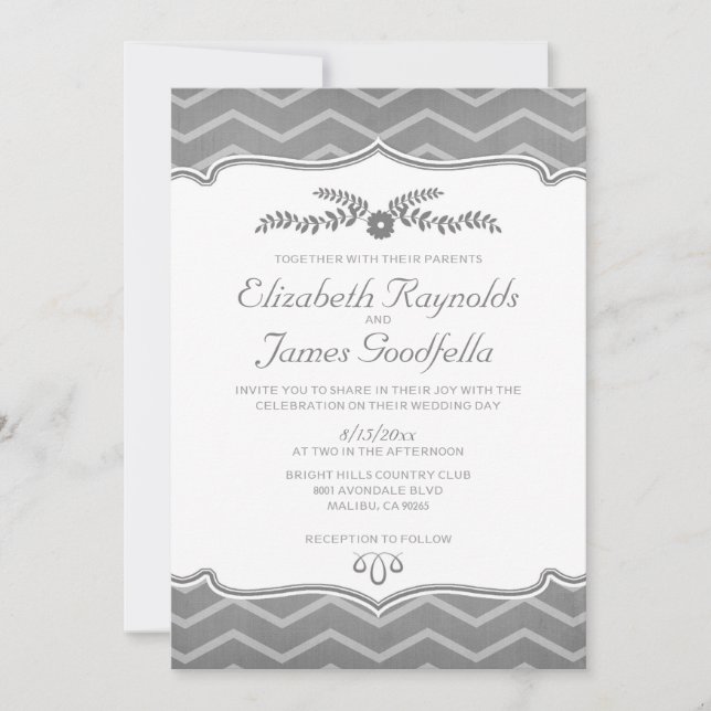 Invitations de mariage Grey Zigzag (Devant)