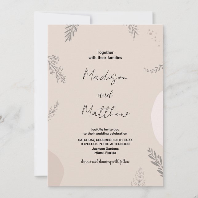 Invitations de mariage gris beige (Devant)