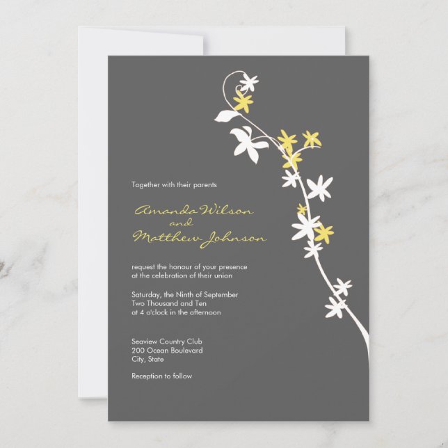 Invitations de mariage gris et jaune (Devant)
