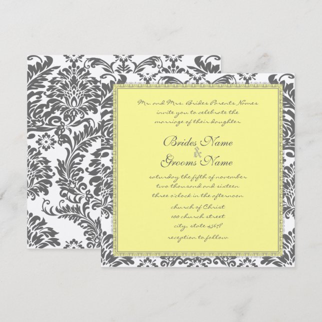 Invitations de mariage gris et jaune au charbon (Devant / Derrière)