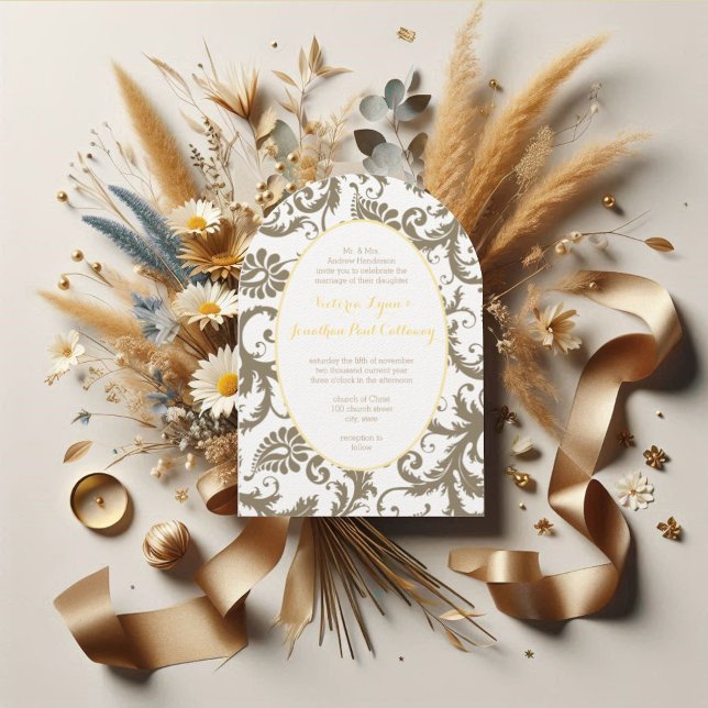 Invitations de mariage gris et jaune au charbon (Créateur téléchargé)
