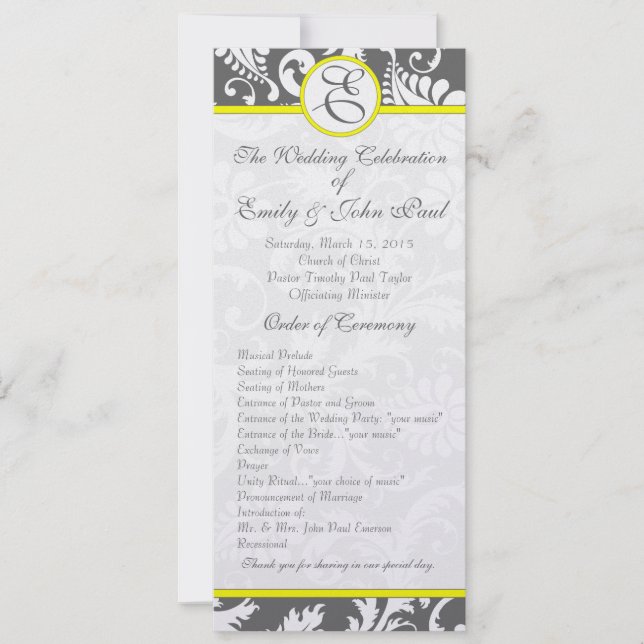Invitations de mariage gris et jaune au charbon (Devant)