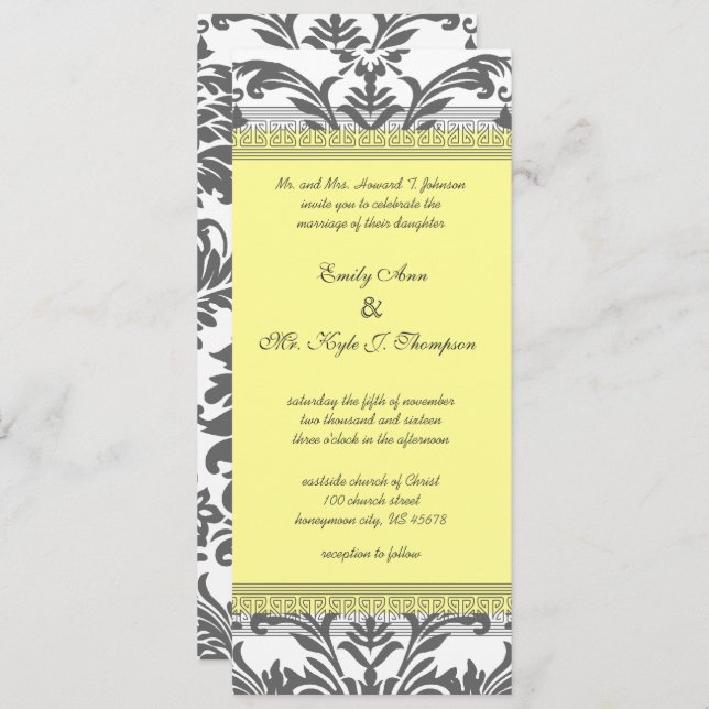 Invitations de mariage gris et jaune au charbon (Devant / Derrière)
