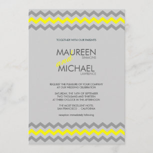 Invitations de mariage gris et jaune de Chevron