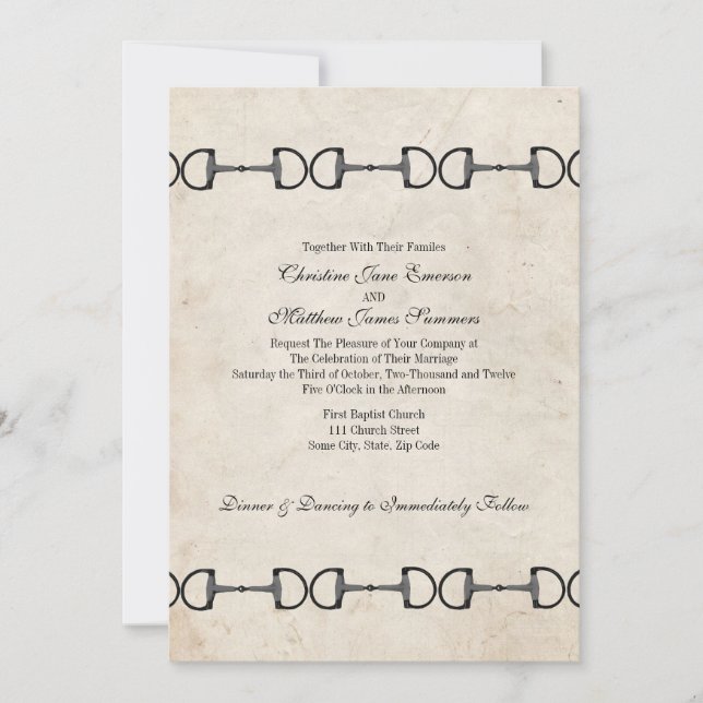 Invitations de mariage hippique anglaises Vintages (Devant)