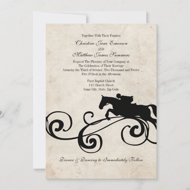 Invitations de mariage hippique Vintages (Devant)