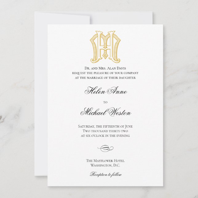 Invitations de mariage HM Monogramme ou MH Monogra (Devant)