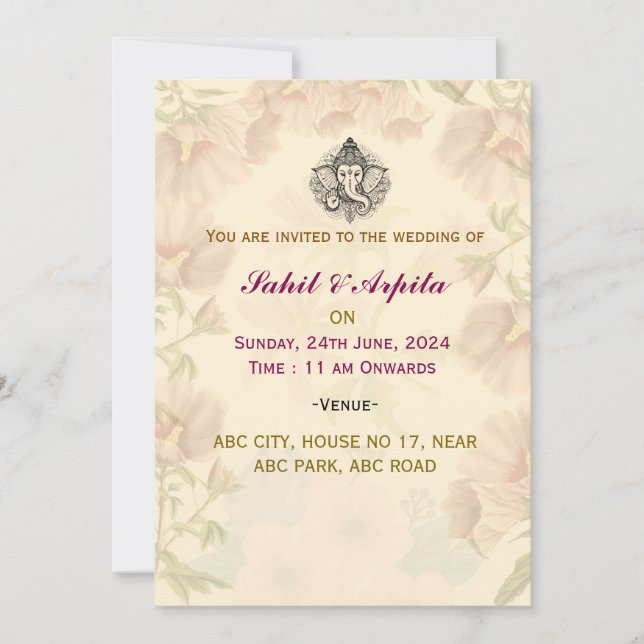 Invitations de mariage indiennes (Devant)