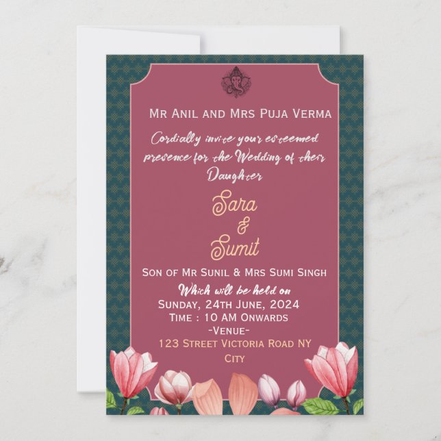 Invitations de mariage indiennes (Devant)