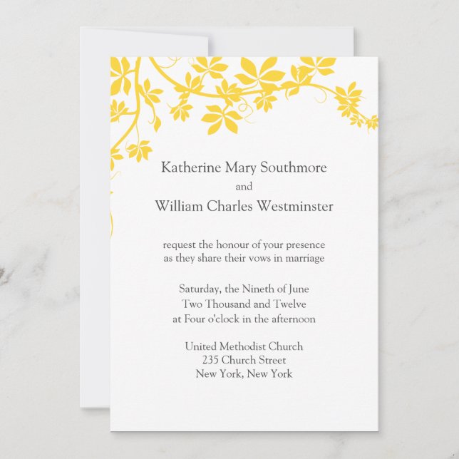 Invitations De Mariage Jaune Et Gris (Devant)