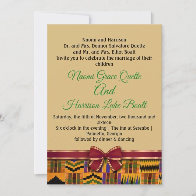 Invitations de mariage Kente et enregistrer les ca (Devant)