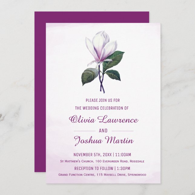 Invitations de mariage Magnolia (Devant / Derrière)