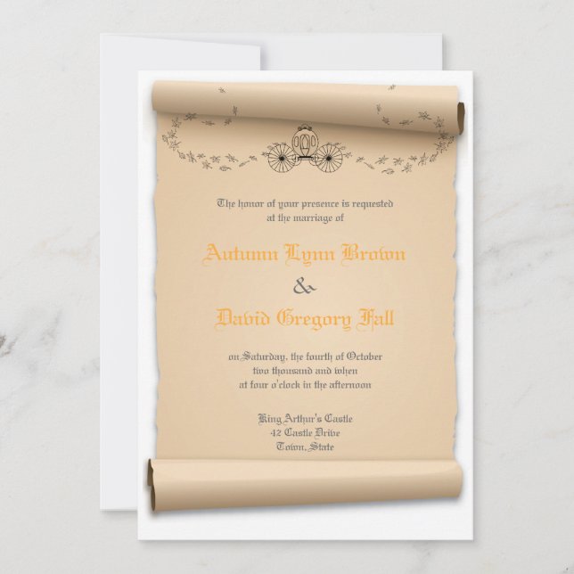 Invitations de mariage médiéval Transport Citrouil (Devant)