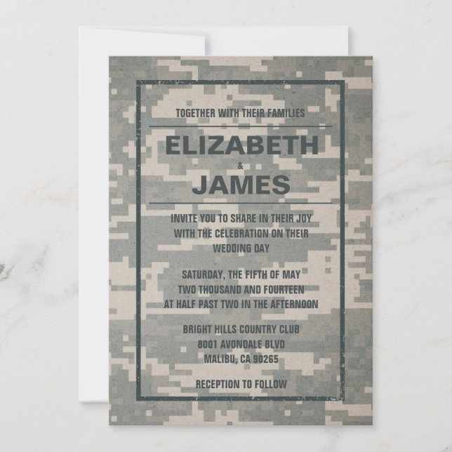 Invitations de mariage militaire Vintage rustique (Devant)