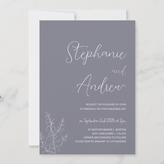 Invitations de mariage minimalistes violettes (Devant)