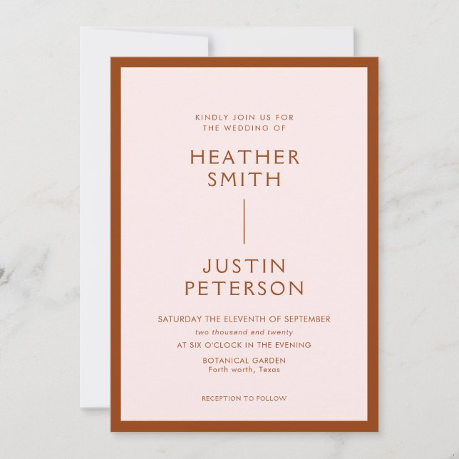 Invitations de mariage moderne Blush et Terracotta (Devant)