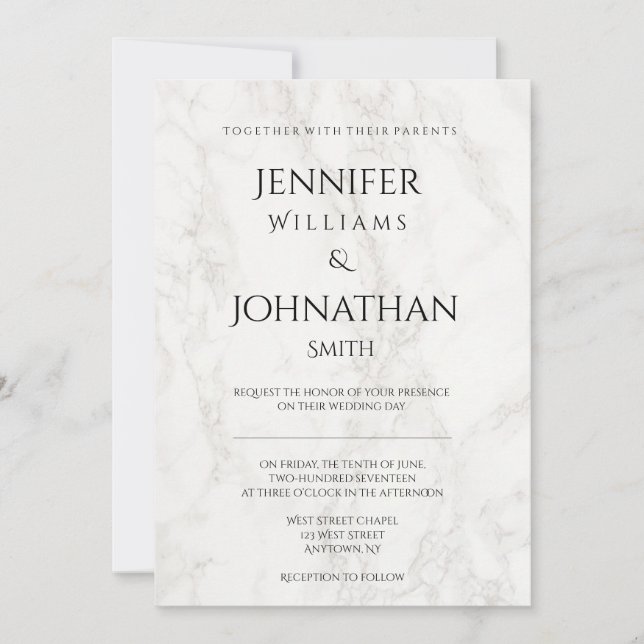Invitations de mariage modernes en marbre (Devant)