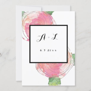 Invitations de mariage monogramme à cadre Rose