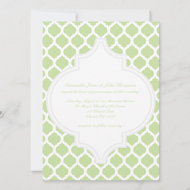 Invitations de mariage Motif marocain vert (Devant)