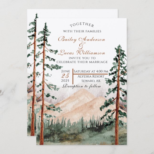 Invitations de mariage Mountain View (Devant / Derrière)
