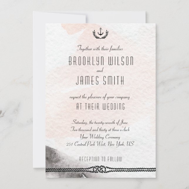 Invitations de mariage nautique Aquarelle Peach (Devant)