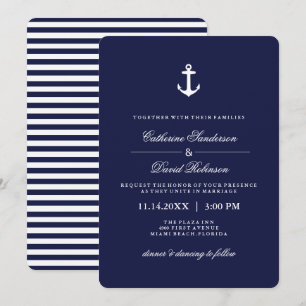 Invitations de mariage nautique avec des rayures d