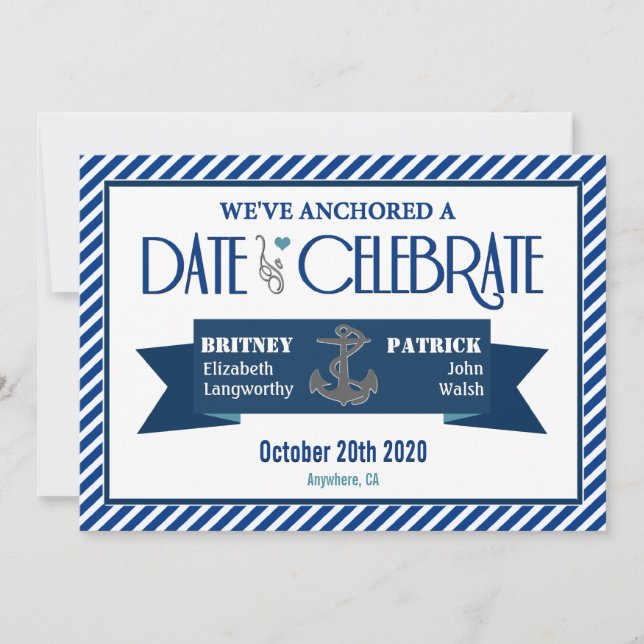 Invitations de mariage nautique bleu et blanc de l (Devant)