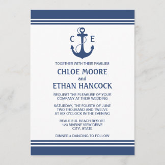 Invitations de mariage nautique bleu marine