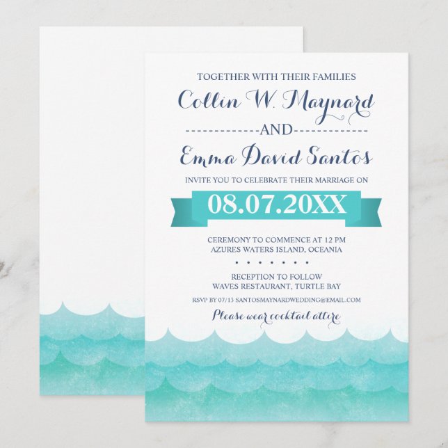 Invitations de mariage nautique en mer (Devant / Derrière)