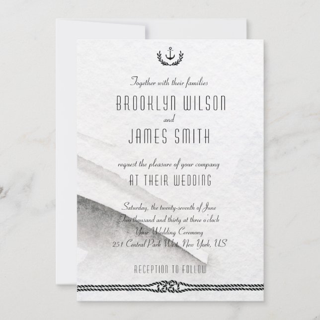 Invitations De Mariage Nautique Gris Et Blanc (Devant)
