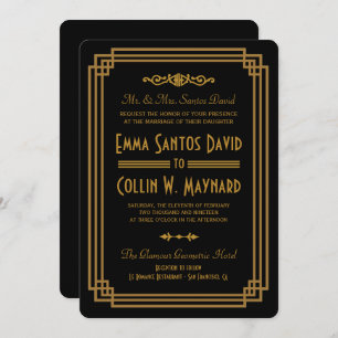 Invitations de mariage noir Art déco simple