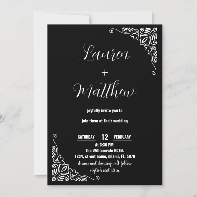 Invitations de mariage noir et blanc (Devant)