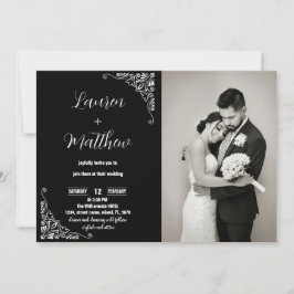 Invitations de mariage noir et blanc avec photo