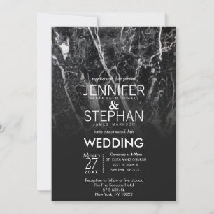 Invitations de mariage noir et Marbre blanc modern