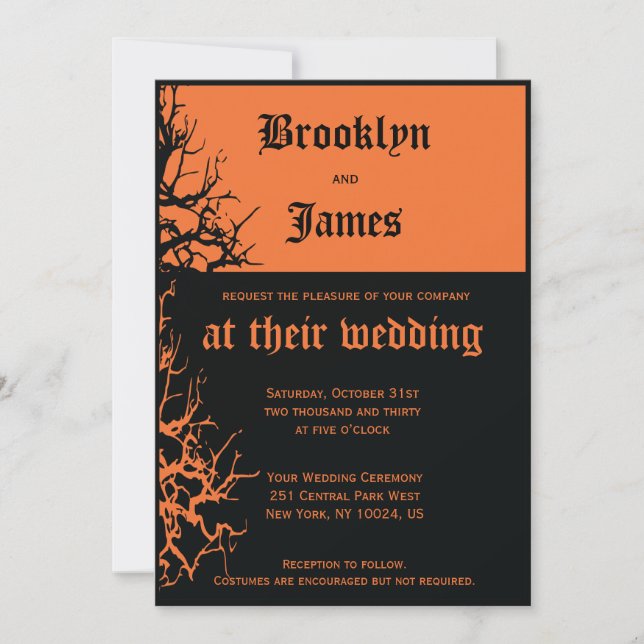 Invitations De Mariage Noir Et Orange Halloween (Devant)
