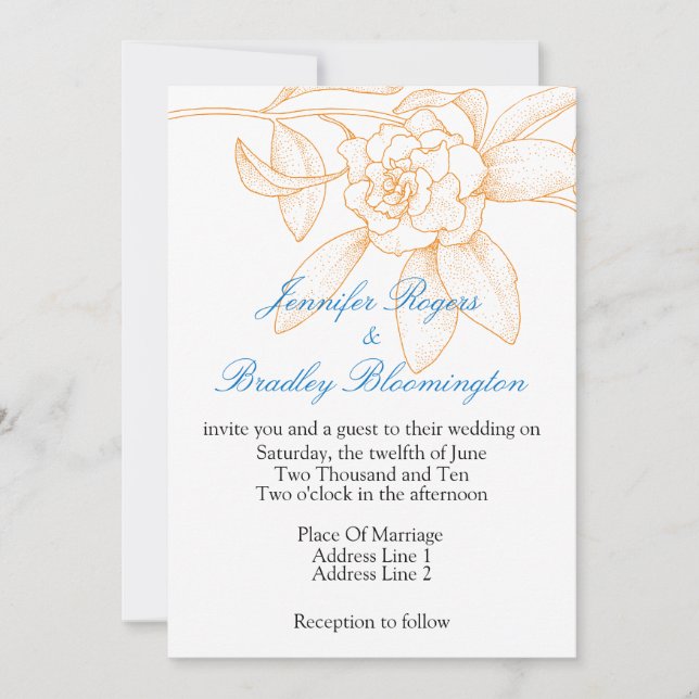 Invitations De Mariage Orange Et Bleu (Devant)